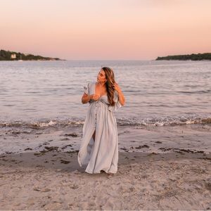 Anika pocketed Blue flowy dress with ruffle sleeves